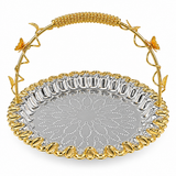 Germax Stainless Steel Round Serving Tray with Handle Silver & Gold - 30cm