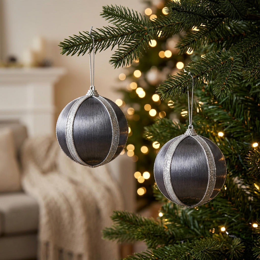 Plastic Christmas Décor Balls 2-Piece Set Grey - 10cm
