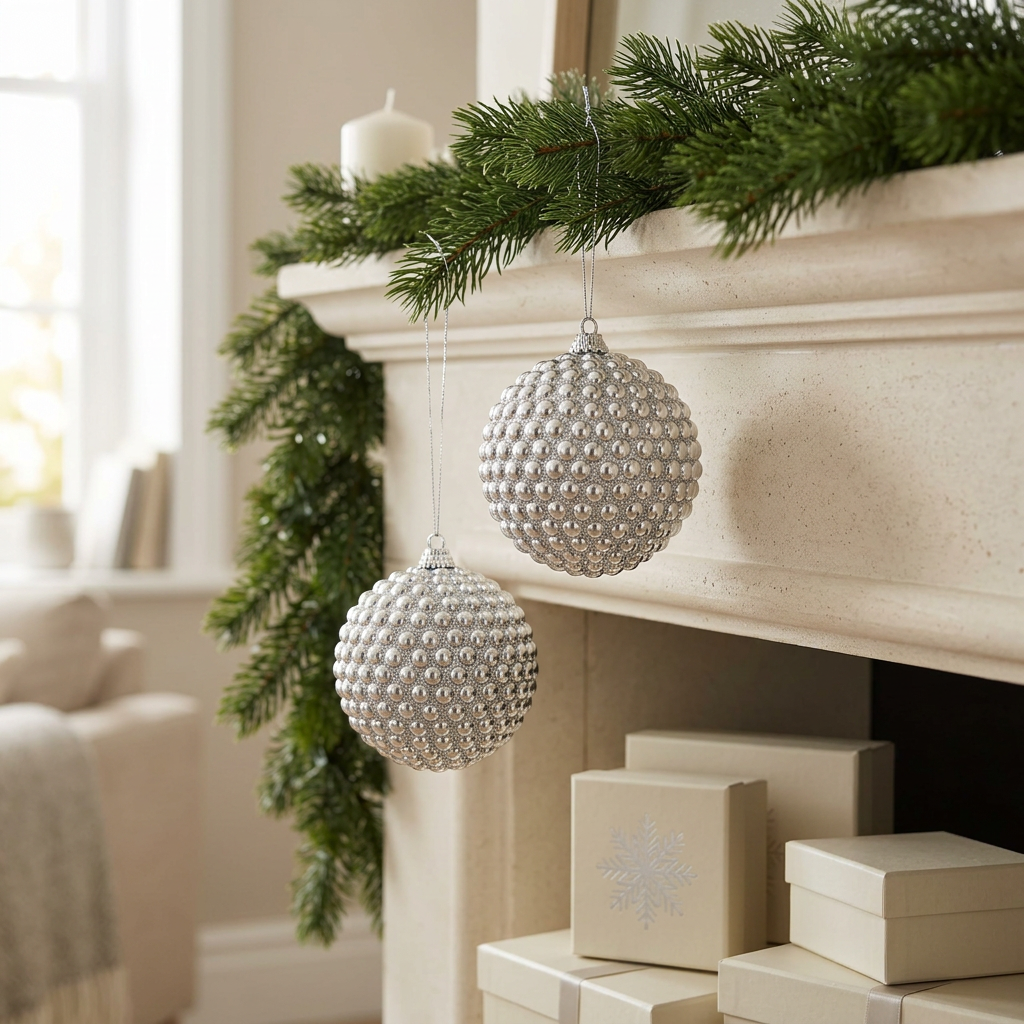 Plastic Christmas Hanging Balls 2 Piece Silver - 10cm