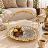 Germax Stainless Steel Round Serving Tray with Handle Silver & Gold - 24cm