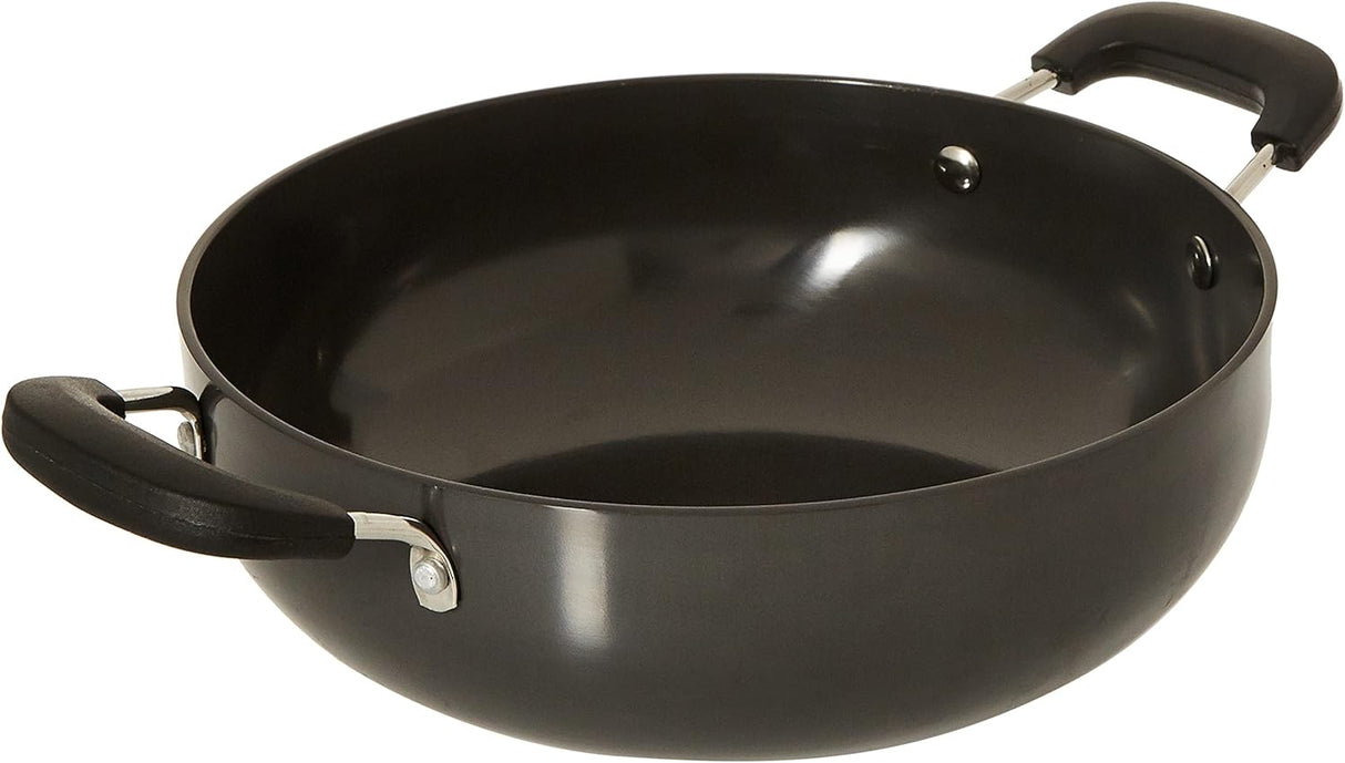 RAJ Anodized Cookware Deep Kadai 29cm, 3mm thickness, Metal Spoon Friendly