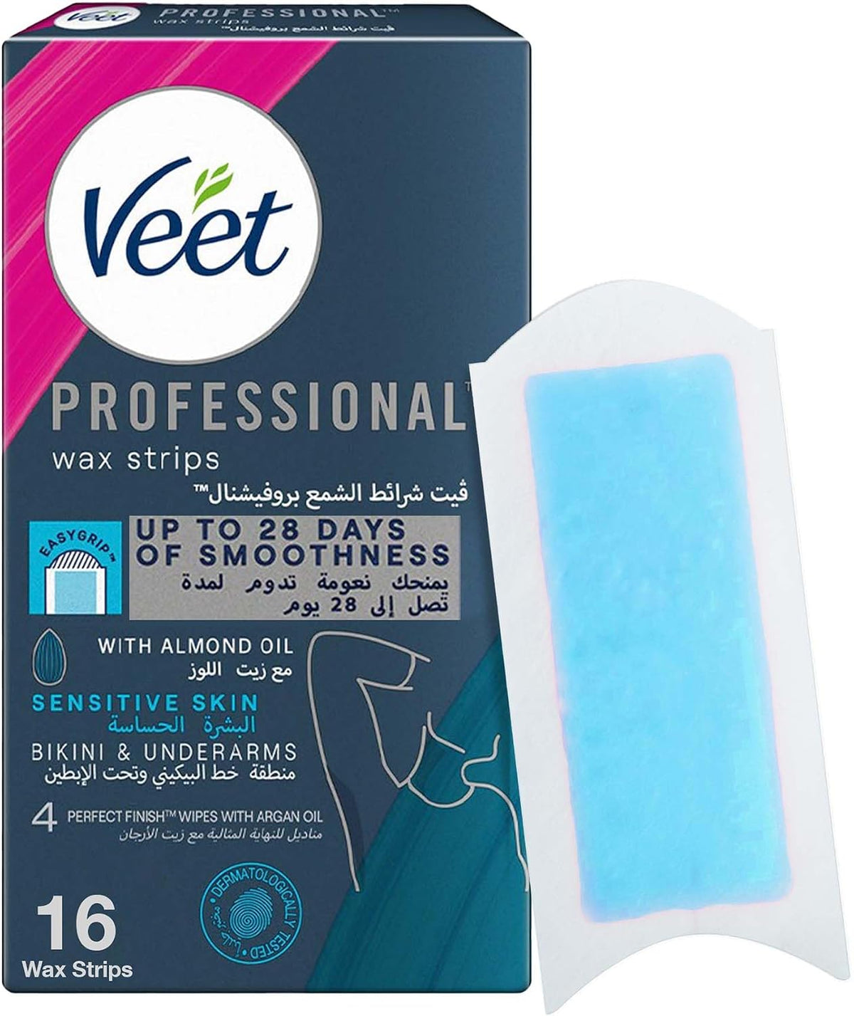Veet Professional Hair Removal Easy-Gel Bikini & Underarms Wax Strips - 16 Wax Strips