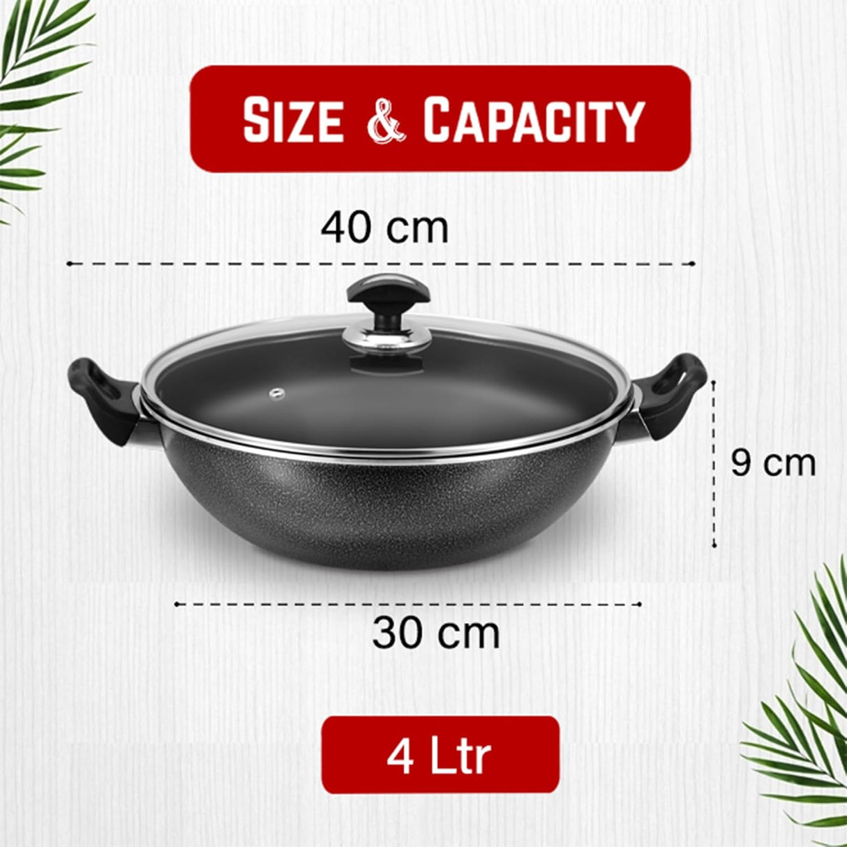 SONEX Non-Stick Cooking Wok Pan with Glass Lid 30cm