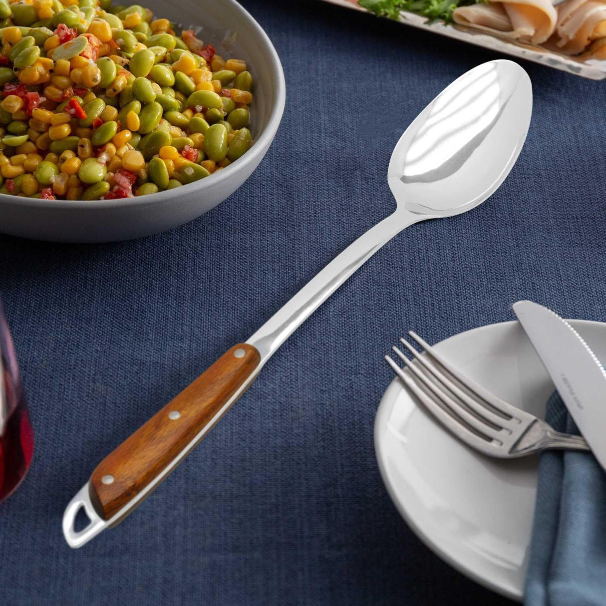 Raj Wooden Handle Basting Spoon 39 cm RNW001 – Multi-Purpose Cooking & Serving Spoon