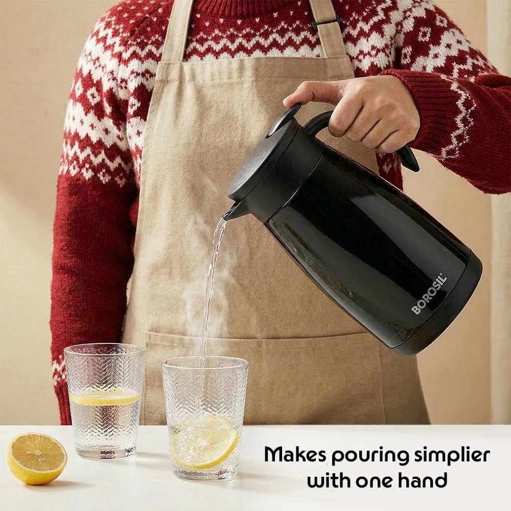 Borosil Insulated Stainless Steel Vacuum Flask Carafe, 1500 ml, Black