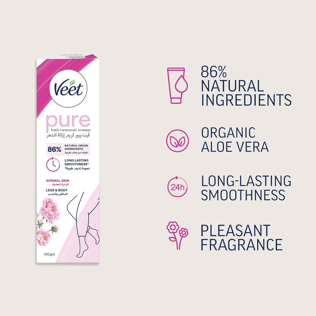 Veet Silky Fresh Hair Removal Cream, Soothing Aloe Vera & Violet Blossom Scent, 100g