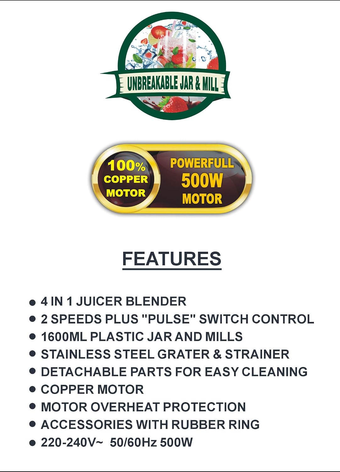 Sonashi 4 IN 1 Juicer/Blender SJB-309
