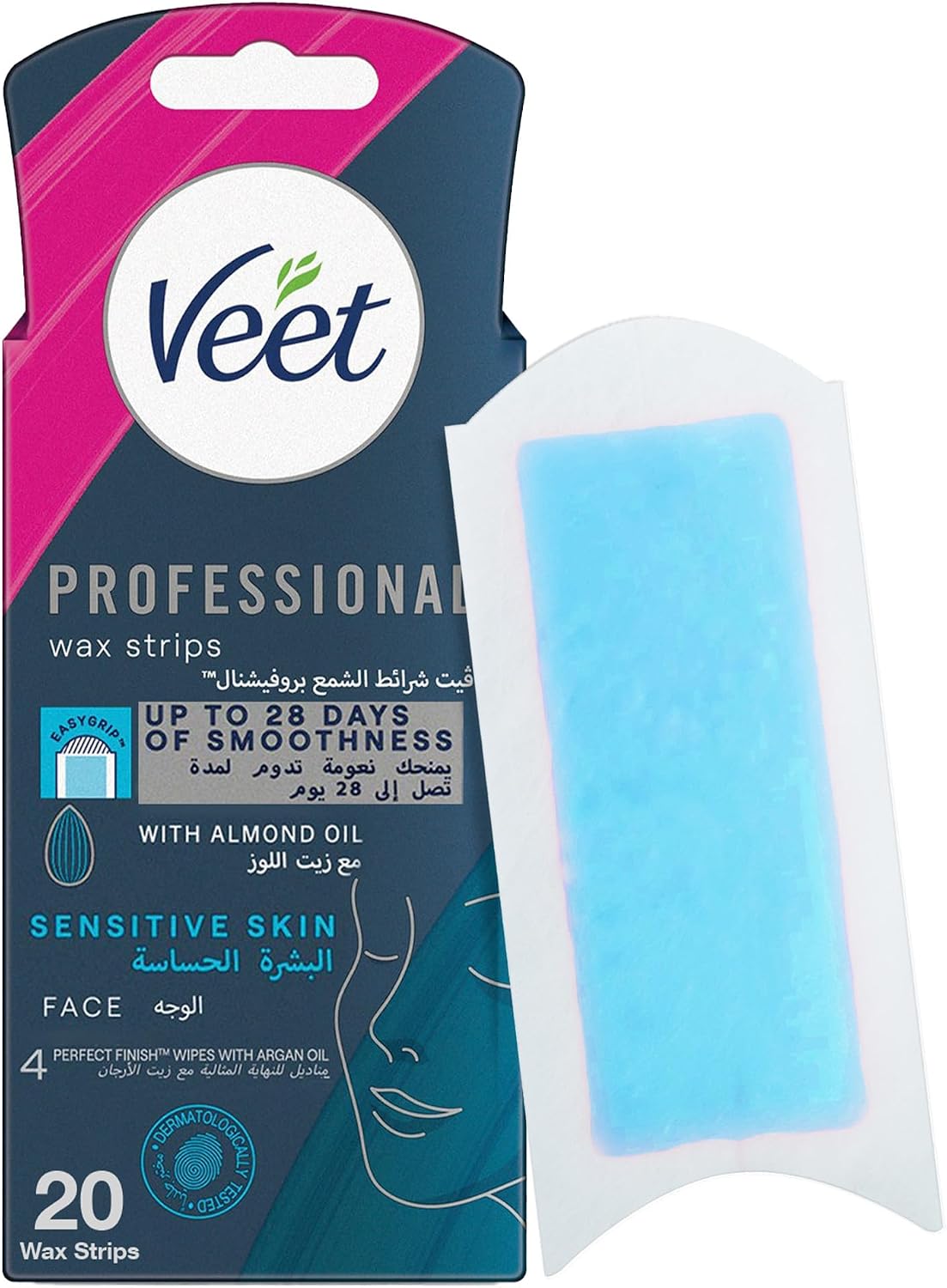 Veet Professional Hair Removal Easy-Gel Face Wax Strips - 20 Wax Strips