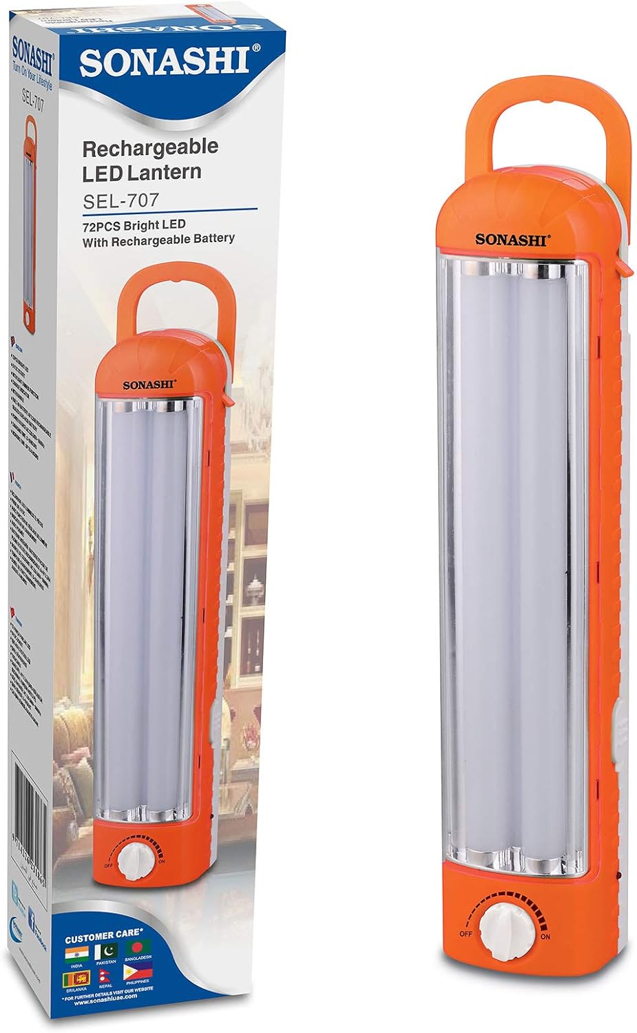 Sonashi SEL-707NS Rechargeable LED Lantern | Compact Orange Design | High Brightness Light | Perfect for Home, Camping & Outdoor Use