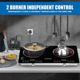 Sonashi Double Burner Infrared Cooker - 4 Digit LED Display | Multi-Stage Power Settings with Knob Control and Touch Control | Portable and Compact Infrared Cooker SIS-017C Black