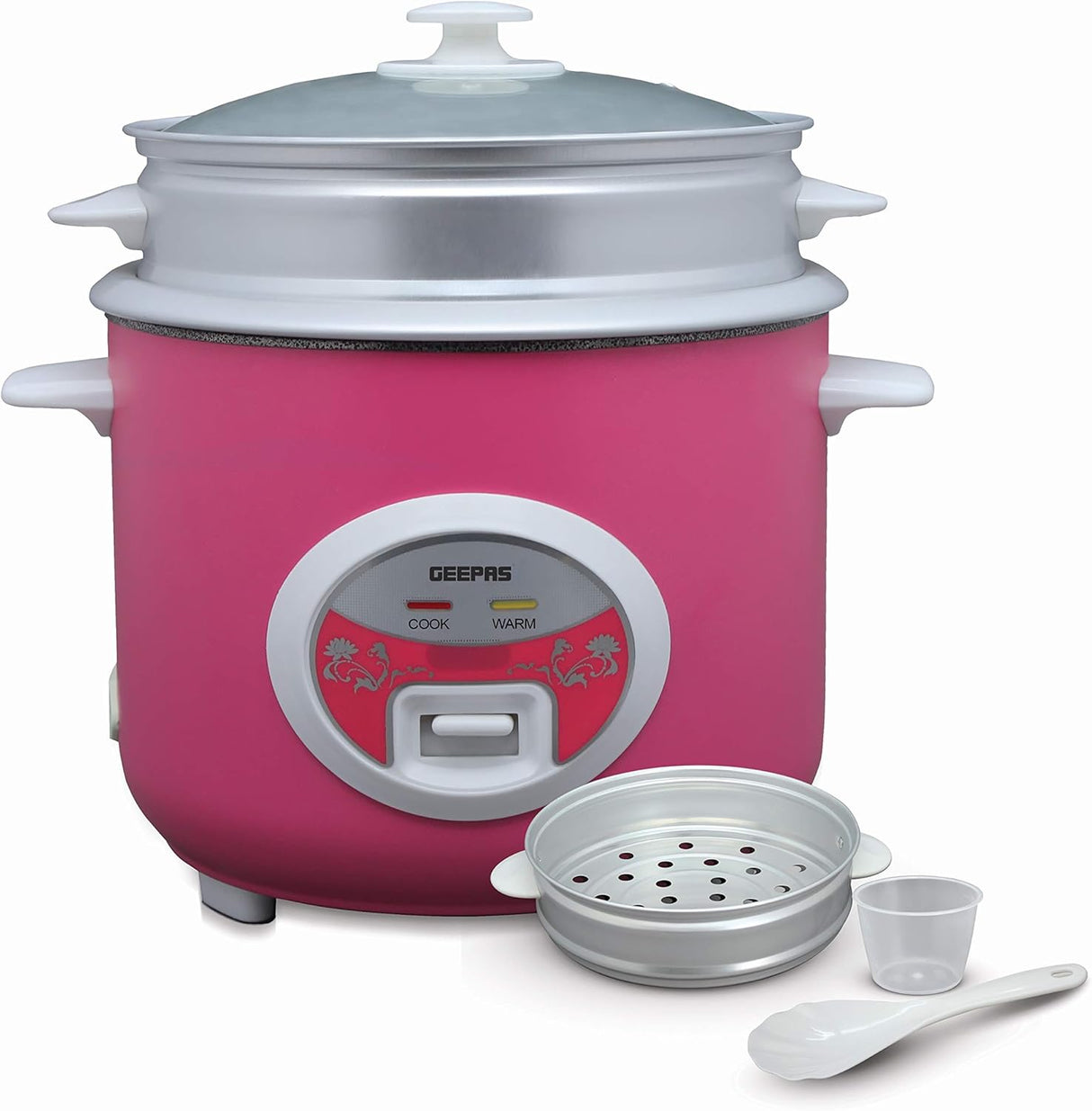 Geepas 1.8L Electric Rice Cooker with Steamer – 3-in-1 Cook, Steam & Keep Warm 700W | Non-Stick Inner Pot