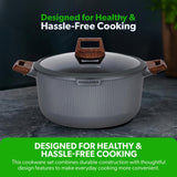 Royalford Mr. Chef 9-Piece Marble-Coated Die-Cast Aluminium Cookware Set – Grey, RF13259
