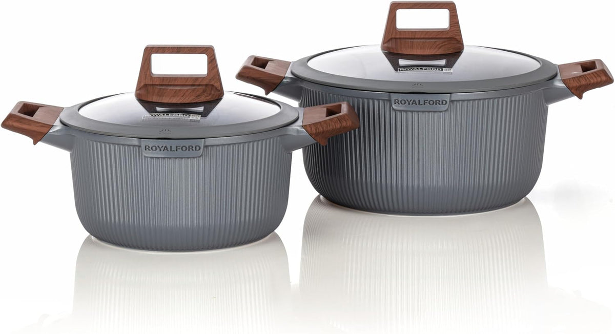Royalford Mr. Chef 9-Piece Marble-Coated Die-Cast Aluminium Cookware Set – Grey, RF13259