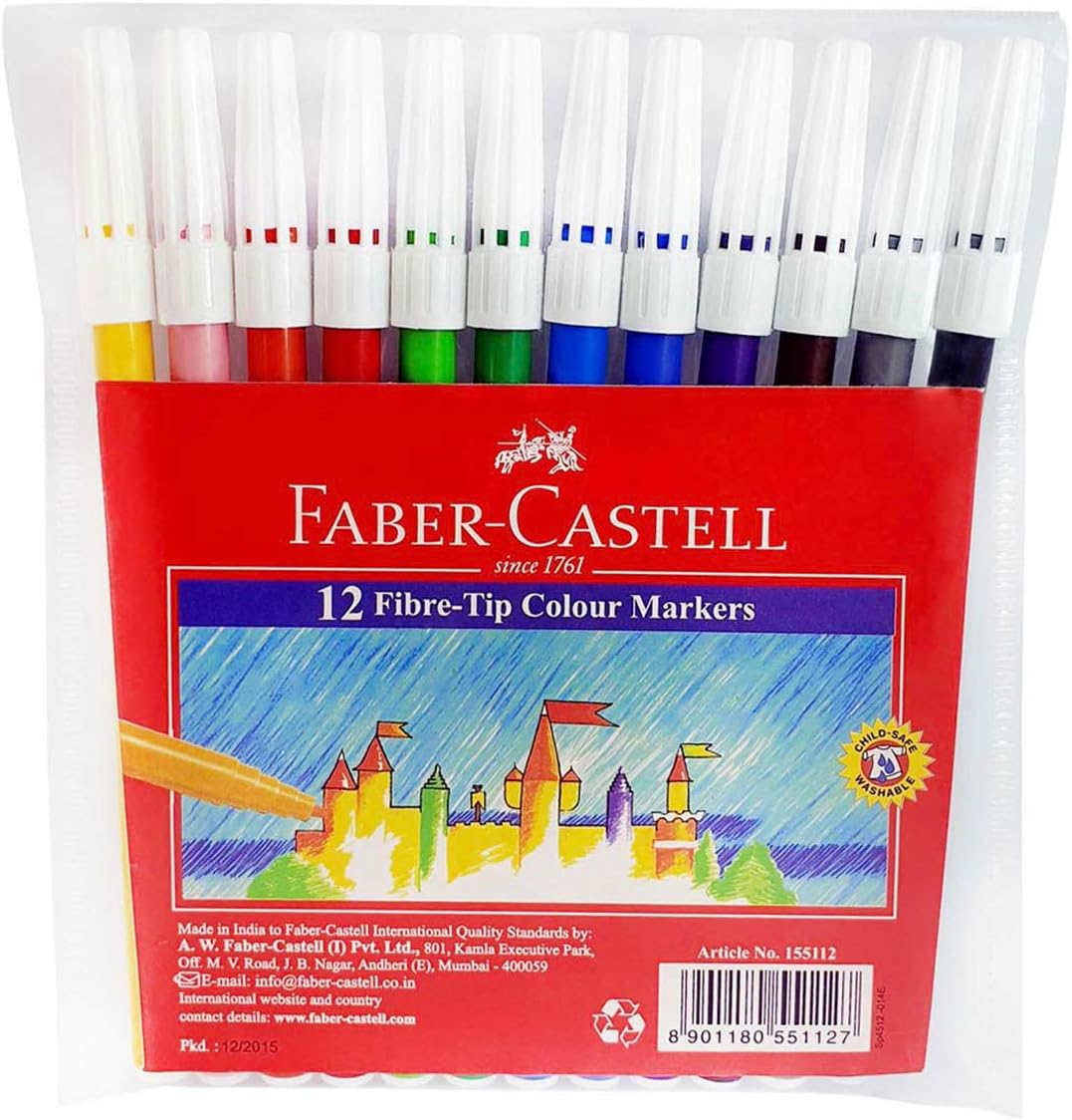 Faber-Castell Creative Art Set – Drawing Book A4 + 12 Colour Pencils + 12 Fibre-Tip Markers + 12 Wax Crayons
