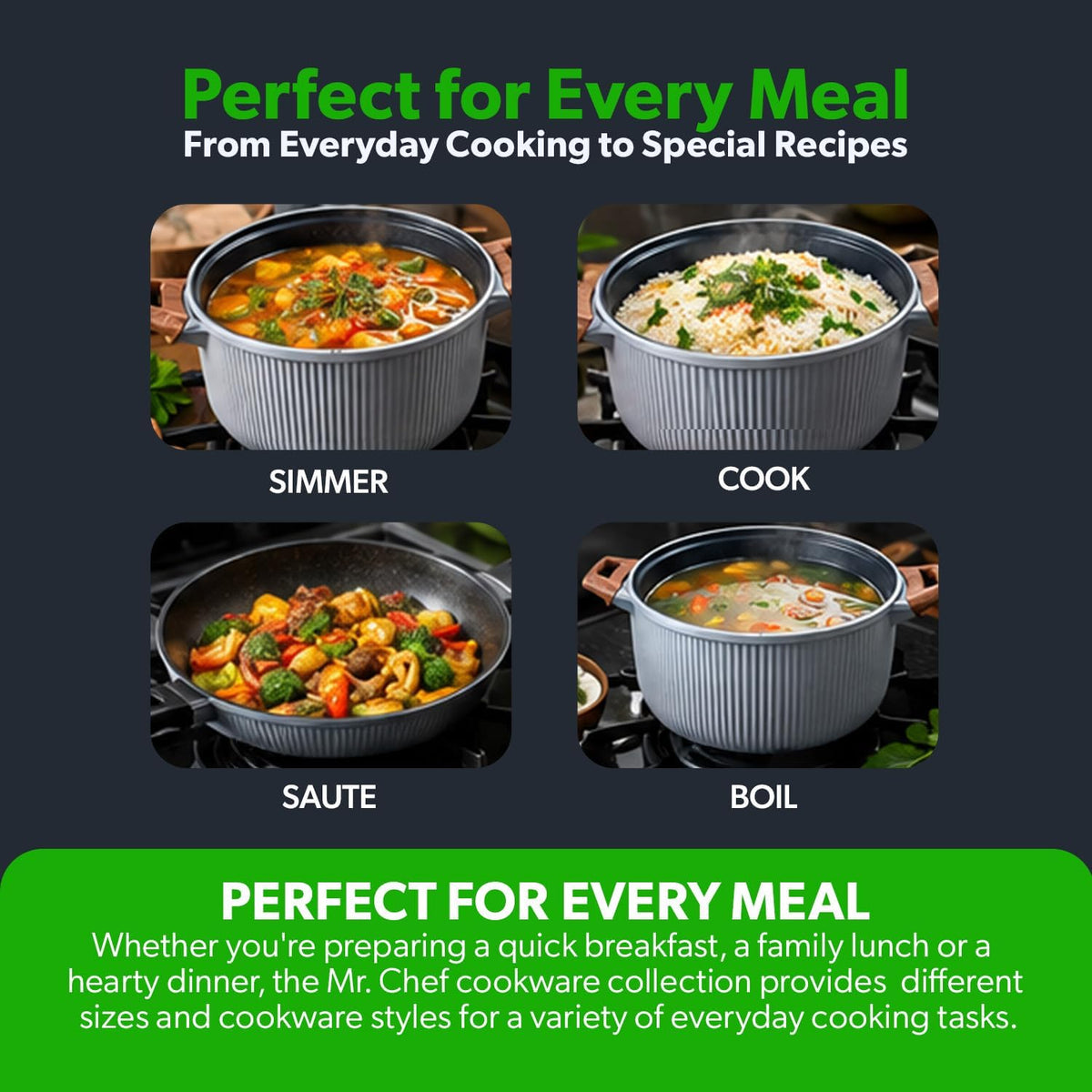 Royalford Mr. Chef 9-Piece Marble-Coated Die-Cast Aluminium Cookware Set – Grey, RF13259