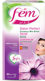 Fem Facial Wax Strips For Normal Skin With Free Post-Wax Skin Wipes - 20 Strips