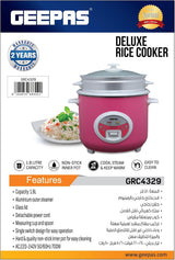 Geepas 1.8L Electric Rice Cooker with Steamer – 3-in-1 Cook, Steam & Keep Warm 700W | Non-Stick Inner Pot