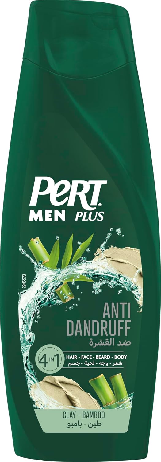 Pert Plus Men, Anti-Dandruf Shampoo with Clay & Bamboo, 4in1 for Hair, Face, Beard and Body, 360ml