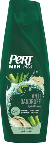 Pert Plus Men, Anti-Dandruf Shampoo with Clay & Bamboo, 4in1 for Hair, Face, Beard and Body, 360ml