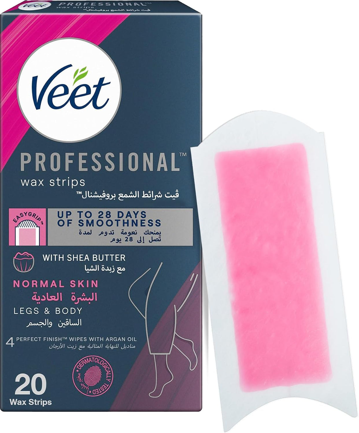 Veet Professional Hair Removal Easy-Gel Legs & Body Wax Strips - 20 Strips