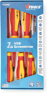 Vtools 7-Piece Insulated Screwdriver Set with Voltage Tester, VDE Certified 1000V, Magnetic, Professional, Cushion Grip, Ergonomic Handle, Flat & Phillips