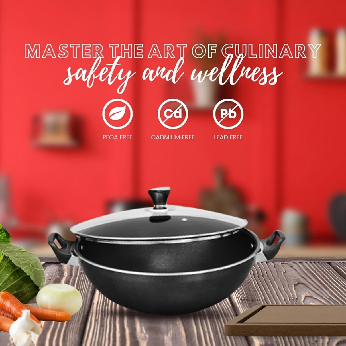 SONEX Non-Stick Cooking Wok Pan with Glass Lid 30cm