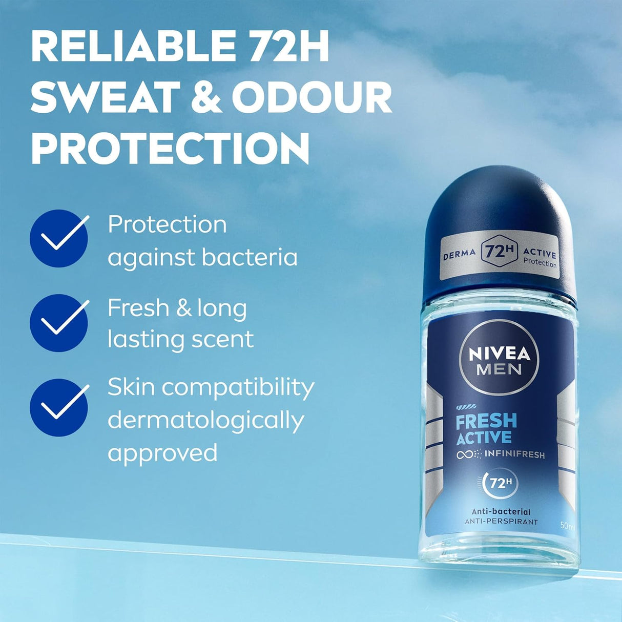 Nivea Men Fresh Active Infinifresh 72H Anti-Bacterial Anti-Perspirant Roll-On – 50ml