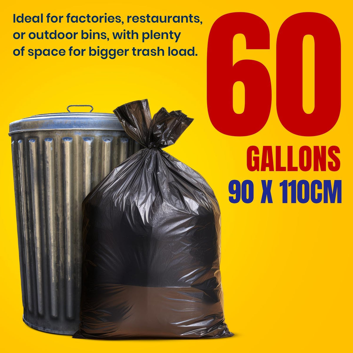 Garbage Bags Roll, 20 Bags, 60 Gallon, 90 × 110 cm (X Large) - Black