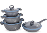 Life Smile  Burj Khalifa Series 8pcs  Non-Stick Granite Coating Cookware Set Includes 6.1 Liter Soup Pot with Lid- 1pc, 3.8 Liter Soup Pot with Lid- 1pc, 2.3 Liter Soup Pot with Lid- 1pc, 2.8 Liter Fry Pan Lid- 1pc, LIFEP16-8-Gray