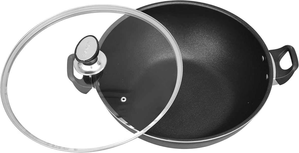 SONEX Non-Stick Cooking Wok Pan with Glass Lid 30cm