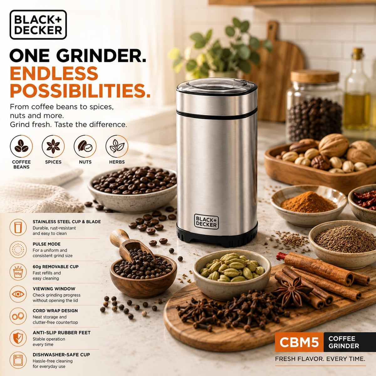 Black & Decker Electric Coffee Bean Grinder, CBM5-B5