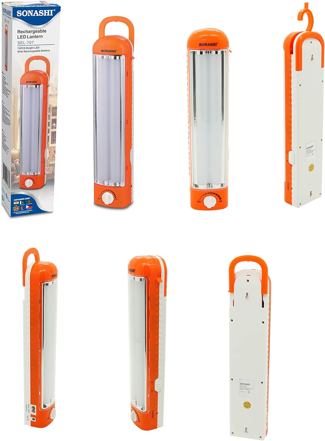 Sonashi SEL-707NS Rechargeable LED Lantern | Compact Orange Design | High Brightness Light | Perfect for Home, Camping & Outdoor Use