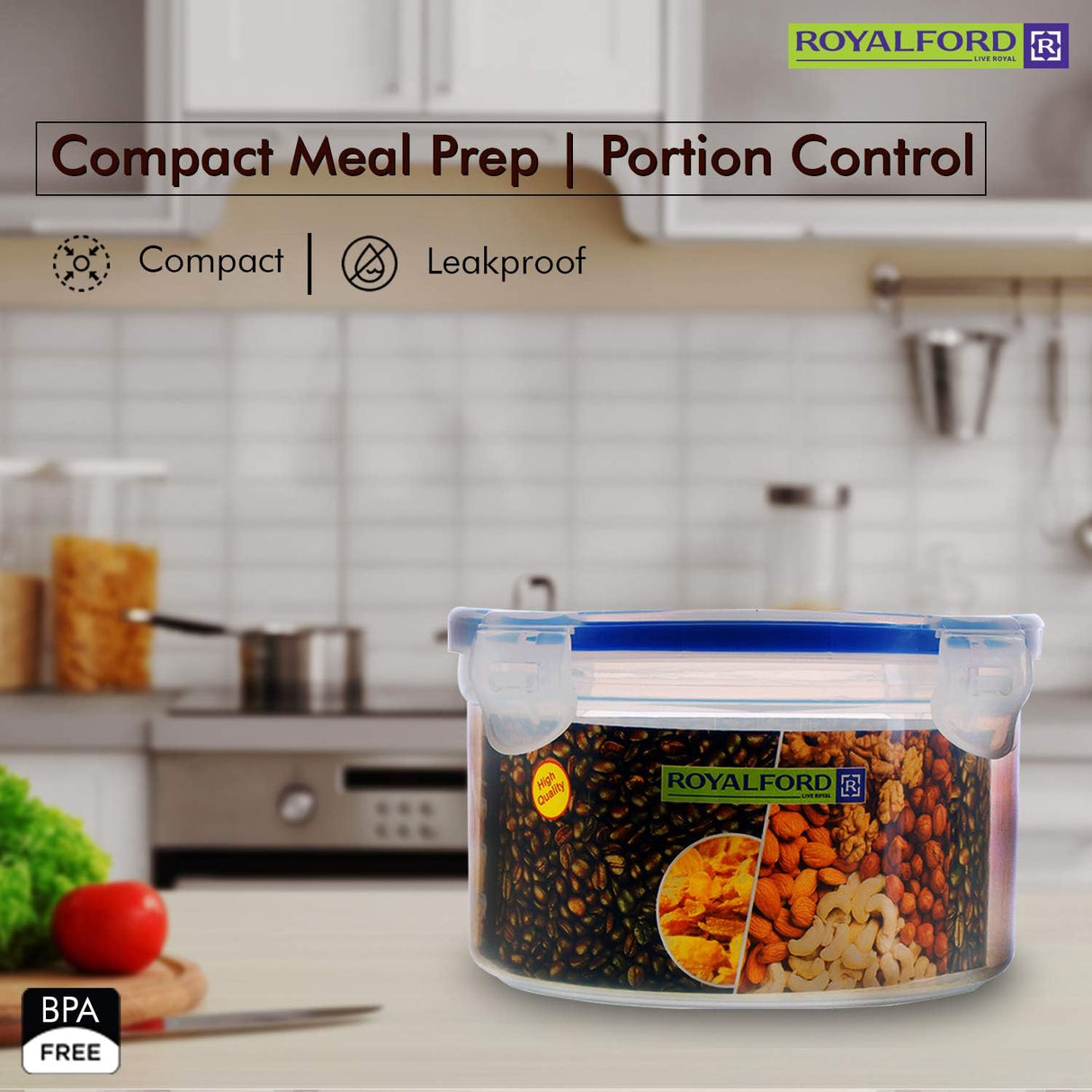 ROYALFORD Air-Tight Round Food Container 700ml, 14cm*13cm*7.8cm- RF418APB