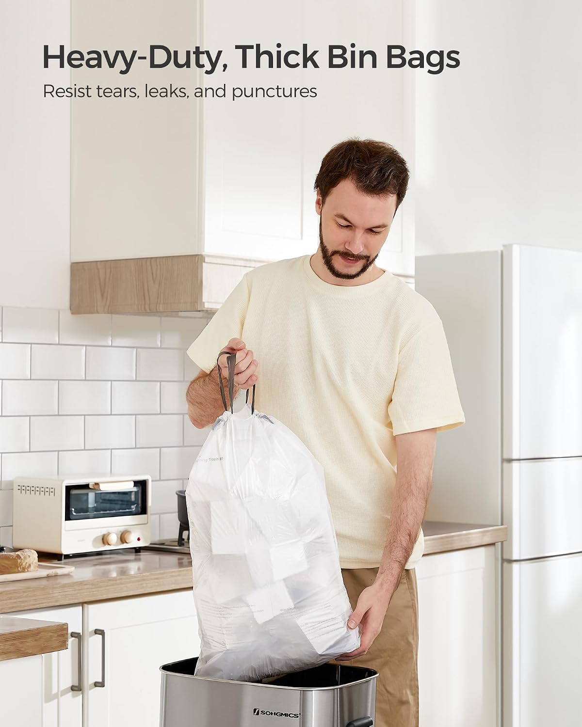 Garbage Bags Drawstring, 5 Gallon, 46x52 cm, White, 20 Bags per Roll (XX Small) – Pack of 2