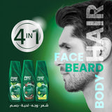 Pert Plus Men, Anti-Dandruf Shampoo with Clay & Bamboo, 4in1 for Hair, Face, Beard and Body, 360ml
