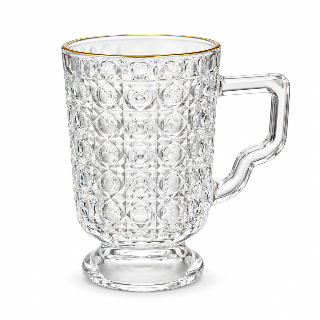 Textured Glass Mug with Gold-Colored Rim - 240ml
