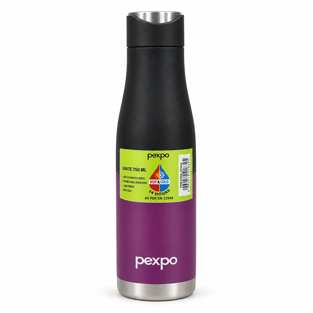 Pexpo Stainless Steel Vacuum Bottle Black & Purple - 750ml