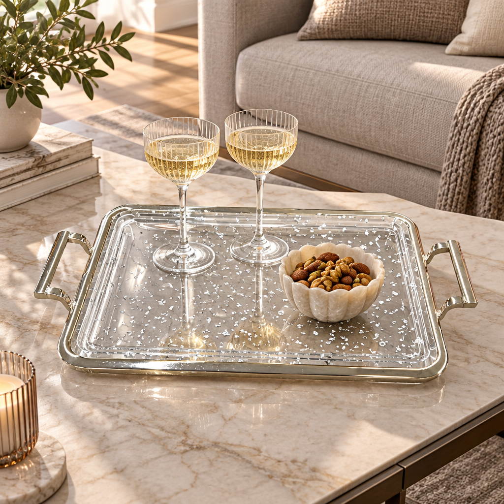Mayflower Acrylic Serving Tray with Silver Metal Handles - 45×30cm
