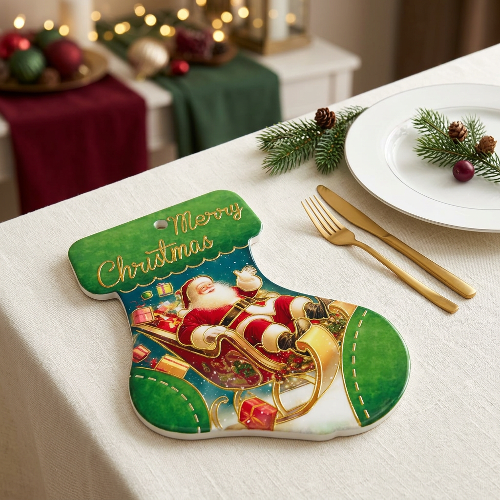 Ceramic-Coated Christmas Stocking Coaster - 24cm