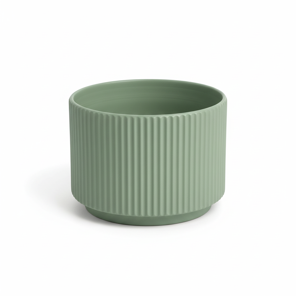 Ribbed Ceramic Vase - 18×25cm - Black / Green