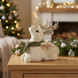 Decorative Reindeer Figurine with Gold Glitter Antlers - 21×12cm