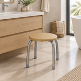 Round Wooden Stool with Silver Metal Legs - 25×30cm