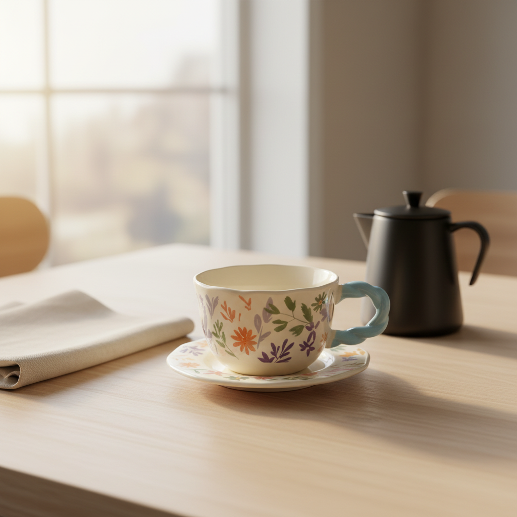 Ceramic Cup and Saucer Set Cream - 300ml