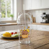 Plastic Juice Mug with Cat-Ear Lid & Straw - 500ml