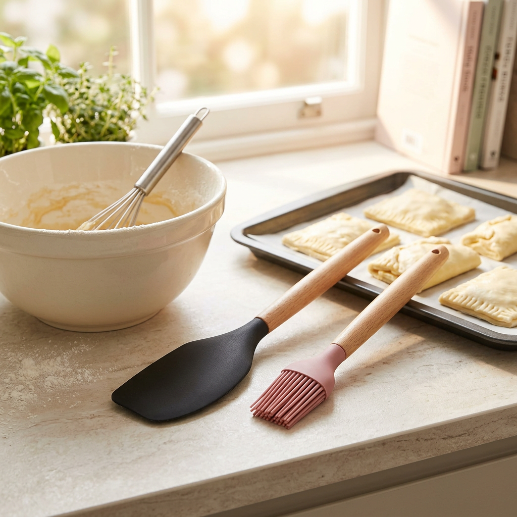 Royalford 2-Piece Silicone Kitchen Tool Set with Wooden Handles - 30cm / 27cm