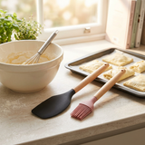 Royalford 2-Piece Silicone Kitchen Tool Set with Wooden Handles - 30cm / 27cm