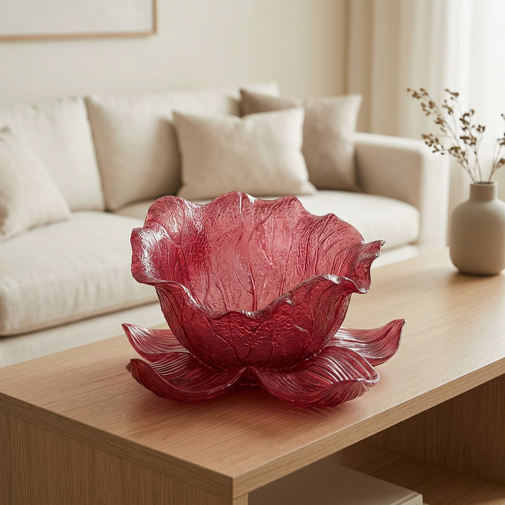 Resin Flower-Shaped Decorative Bowl Burgundy - 30cm