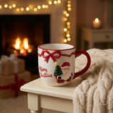 Ceramic Christmas Mug with Raised Santa & Bow Design - 300ml