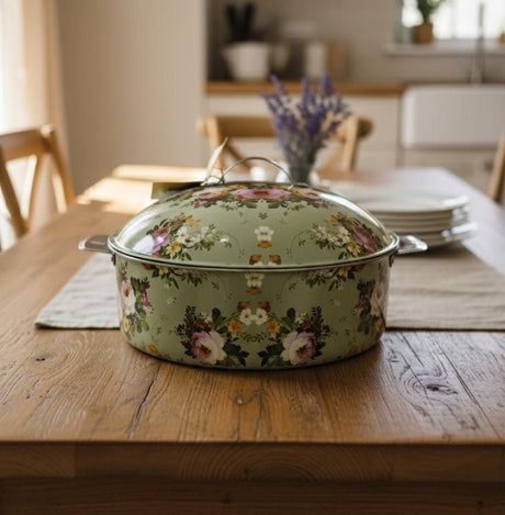 MAYFLOWER Stainless Steel Hot Pot 3500ml – Pista Green Floral Design, Thermal Food Container