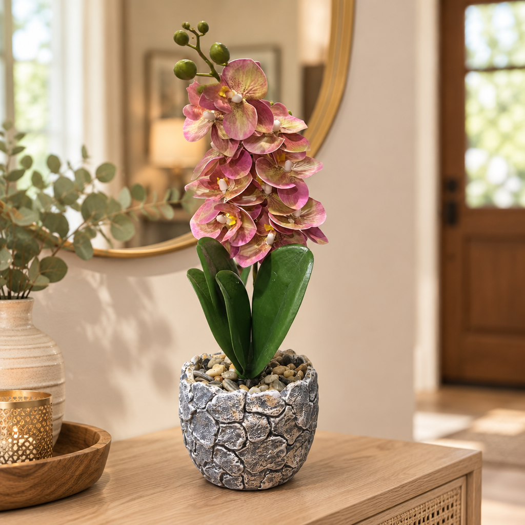 Artificial Orchid Flower Plant with Ceramic Pot Dusty Pink - 40cm